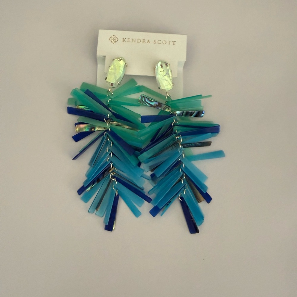 Kendra Scott Justyne Teal and Navy Fringe Earrings